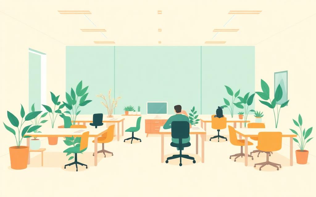 Illustration of a bright workshop training room