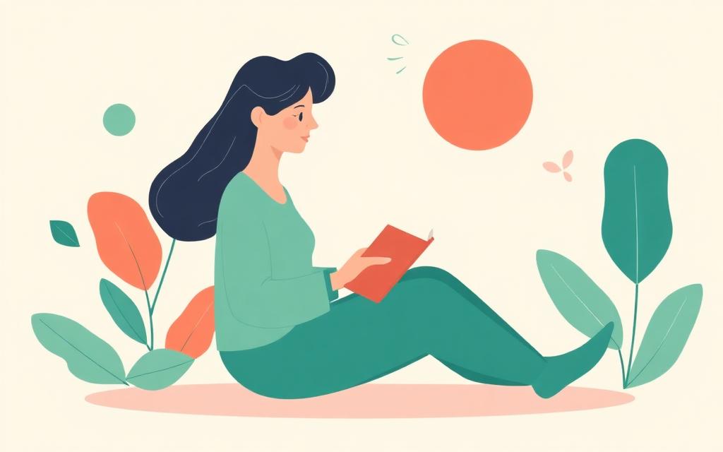 Illustration of a person reflecting quietly with a notebook