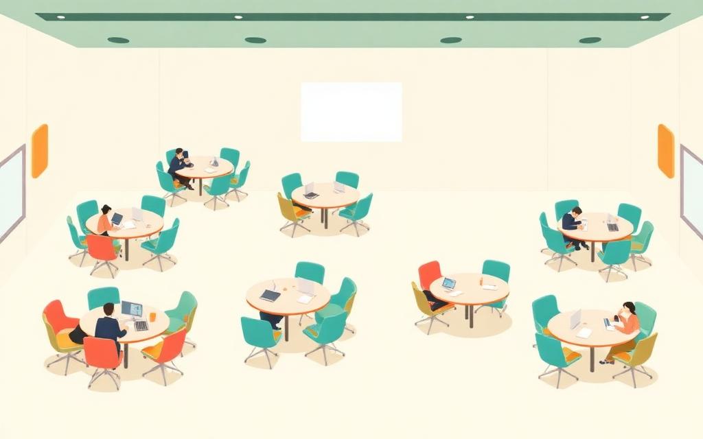 Illustration of small breakout groups at separate tables