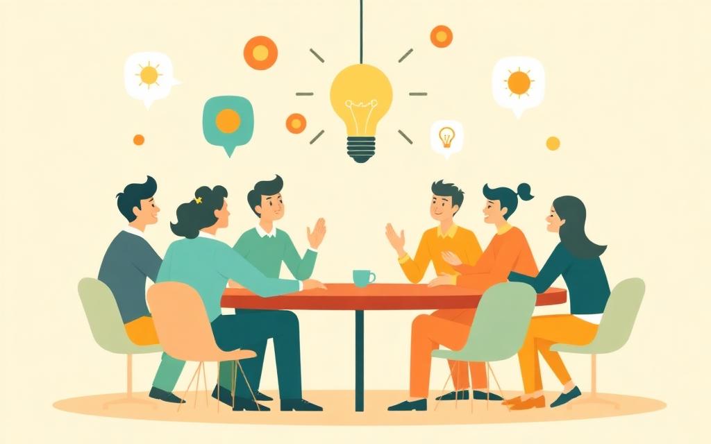 Illustration of a team brainstorming ideas together