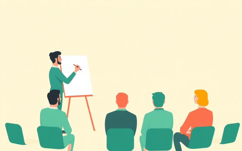 Illustration of a facilitator writing on a flip chart