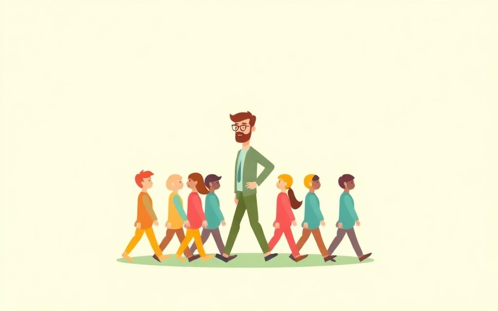 Illustration of a leader guiding a team forward